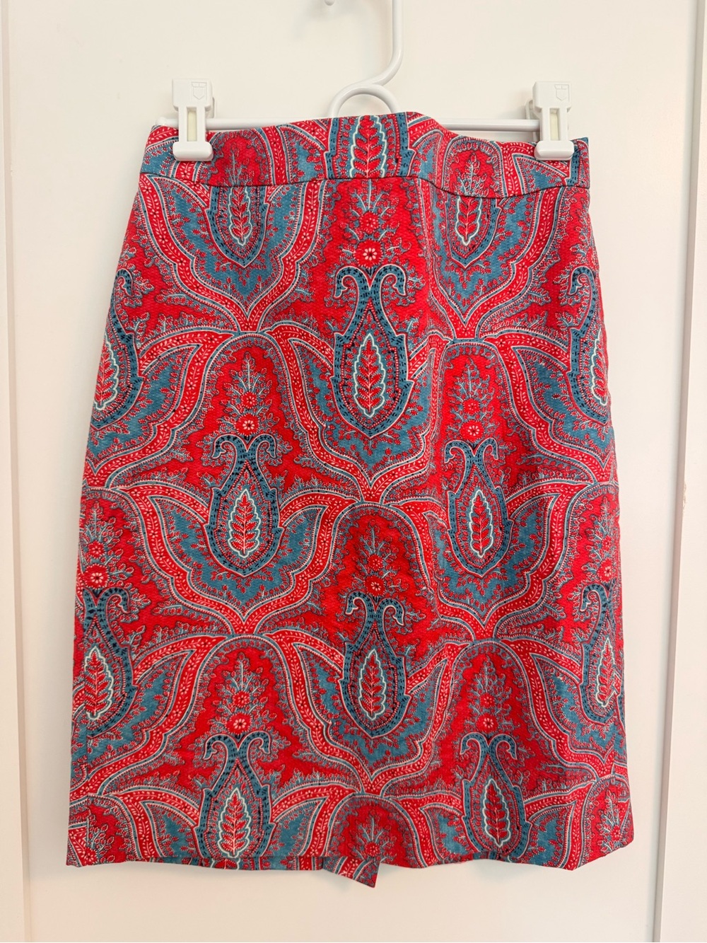 Jcrew Red Paisley Pencil Skirt